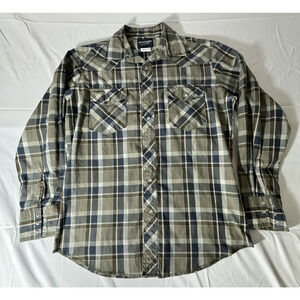 Wrangler Men's Long-Sleeve Pearl Snap Blue Brown Plaid Shirt - Size M*‎